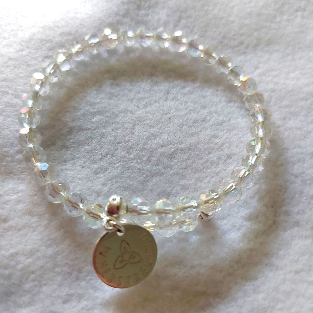 Nikki Lissoni clear beaded bracelet with inner strength quote